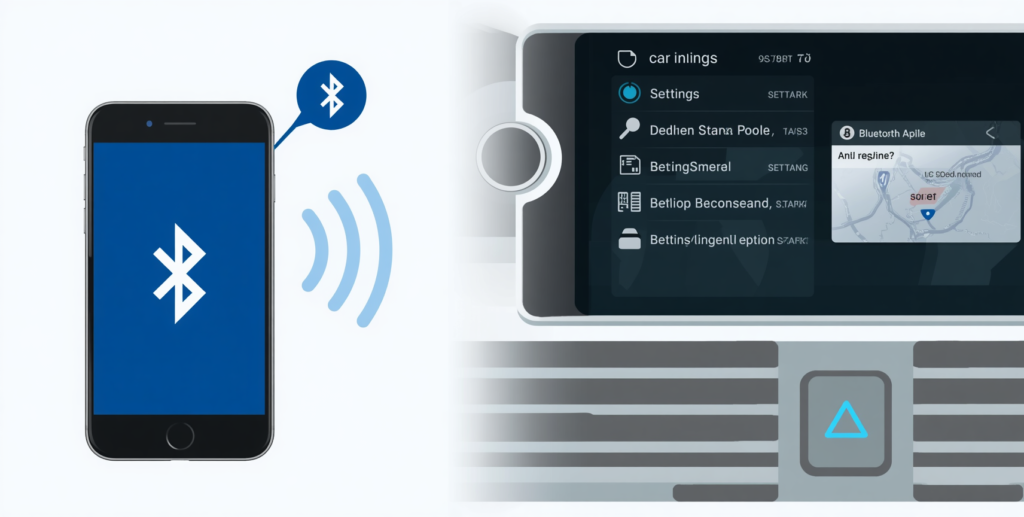Smartphone connecting to a car infotainment system via Bluetooth.