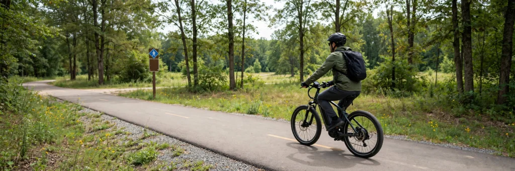 E-bike rider on a paved US recreational trail